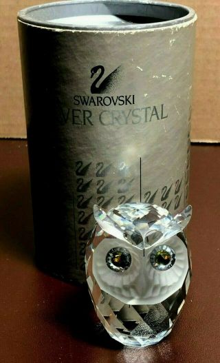 Swarovski Silver Crystal Figurine " Large Owl " 7636 Nr 60 Yellow/green Eyes Mib