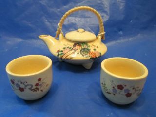 4 Piece Tea Set Toy Doll House Miniature Porcelain Vintage Ceramic Tea Pot Cups