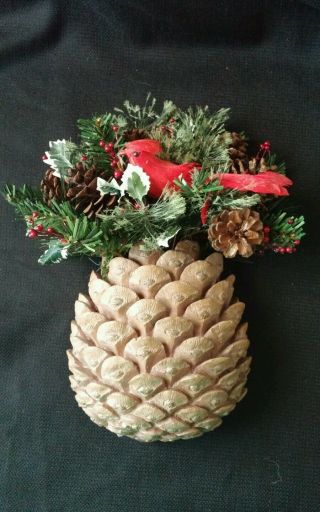 Pine Cone Wall Pocket With Red Cardinal Christmas Decor