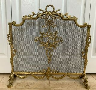 Gorgeous Vintage French Style Brass Fireplace Screen With Love Birds