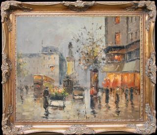 1949 Paris Street Scene Big Size Oil Painting,  Wood Frame