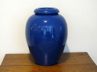 Vintage Bauer Oil Jar Floor Vase - 15 1/2 " Tall - Dark Blue Glaze