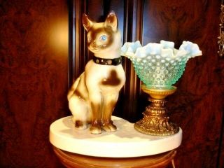 Fenton Blue Hobnail Opalescent Glass Shade Kitty Vintage Lamp 1
