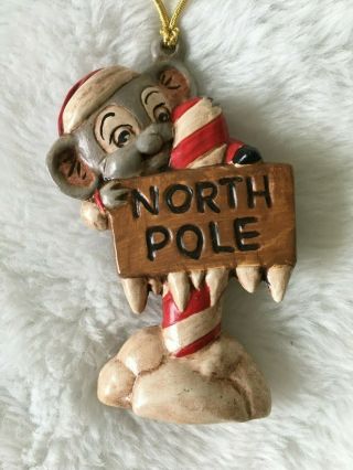 Vintage Handmade Hand Painted Ceramic Mice Mouse North Pole Christmas Ornament