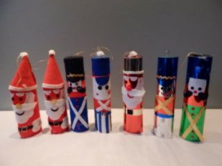 7 Vintage Hand Made Christmas Tree Ornaments Nutcracker Toy Soldiers Santa Claus