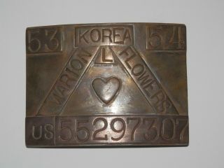 Vtg 53 54 Korea Marion Flowers Trench Art Belt Buckle Brass Artillery Shell War