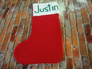 Justin Crochet Red & White Christmas Stocking Handmade