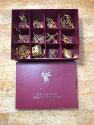 Danbury 1989 Gold Plated Christmas Ornaments Set Of 12 / Box
