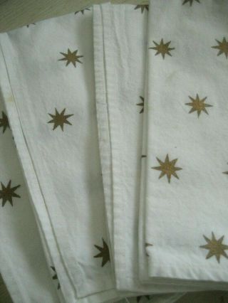 Set Of 4 Metallic Gold Star White Cloth Napkins 18 " Sq Xmas Holiday Starburst