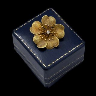 Antique Vintage Art Nouveau 14k 18k Bi Gold Diamond Dog Rose Flower Pin Brooch