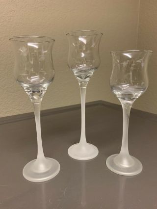 Set Of 3 Partylite Iced Crystal Trio Frosted Stem Glass Votive Holders