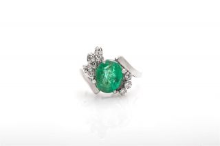 Vintage 1960s $4000 4ct Colombian Emerald 14k White Gold Ring