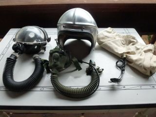 Korean War Us Navy Gentex H - 4 Small Flight Helmet O2 Mask,  Survivair Mask,  Phone