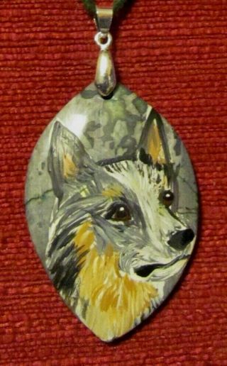 Australian Cattle Dog Hand - Painted On Marquis Cut Gemstone Pendant/bead/necklace