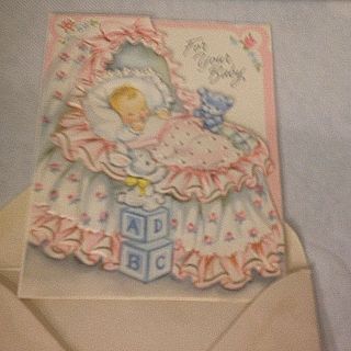 Vintage 1950 ' s Greeting Card Baby Shower 4 
