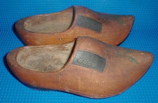 Vintage/old Hand Carved/painted Large Wooden 14 " Dutch Shoe Clogs For Display