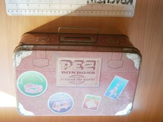 Pez Vtg Tin Box Metal Case Bonbons Advertise Bonbons Suitcase Travel Collector