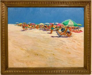 20th C.  American Modern Impressionist Painting Jersey Beach Scene Unsigned