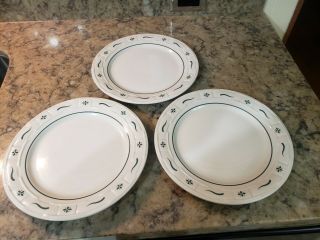 Longaberger Pottery Woven Traditions - (3) Heritage Green 10 " Dinner Plates - Usa