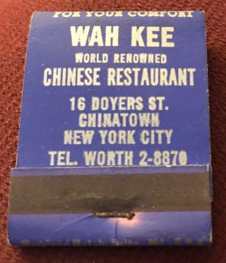 Matchbook Wah Kee Chinese Restaurant Chinatown York City Unstruck