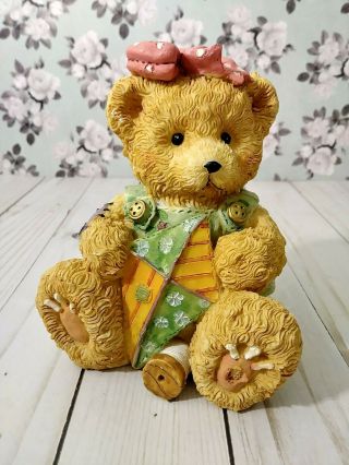 Textured Resin Girl " Patchwork Teddy Bear With Kite " Bank No Brand 5.  75 " × 4.  5 "