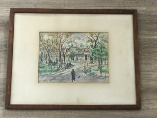 Listed York Artist Saul Kovner B.  1904 Tompkins Park 1930 Signed Watercolor