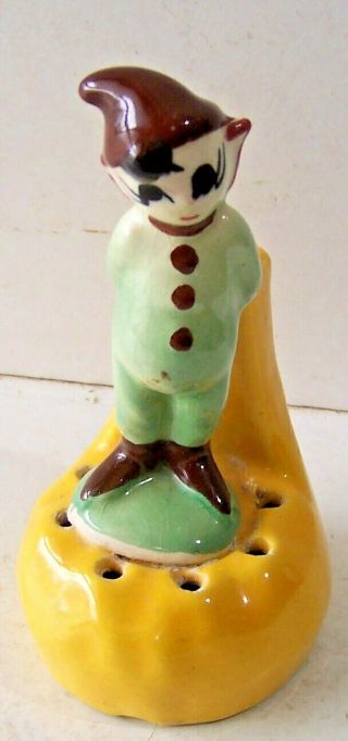 Vintage Hand Painted Elf Pixie Gnome Flower Frog Holder