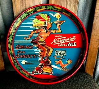 Vintage Dr.  Seuss Narragansett Beer Indian Chief Gansett Metal Tray Ri Near