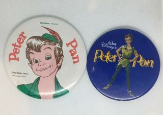 2 Vintage Walt Disney Peter Pan Pinback Buttons Pin Badges