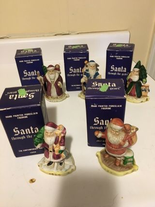 Santa Through The Years Hand Painted Porcelain Figurines Set Of 5 Orig.  Boxes