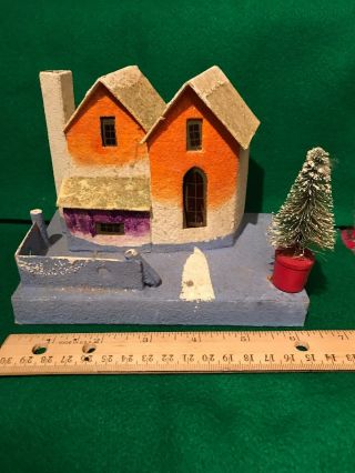 Vintage Paper Cardboard Putz Christmas House With Glitter Japan Tree