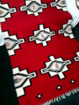 Vintage Hand Woven 100 Wool Pueblo Chimayo Ortega Eye Dazzler 80 " X 52 " Red Rug