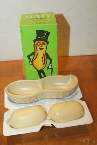Vintage Avon Planters Nuts Mr Peanut Nutty Soap Dish With 2 Peanut Shaped Soaps