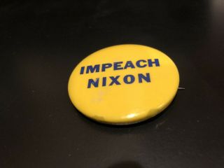 Impeach Nixon Vintage Yellow Pin Richard Nixon President 1970 