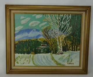 Vintage Signed Folky Winter Scene Dated 1970 Oil Painting On Board R Ryers