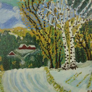 Vintage Signed Folky Winter Scene Dated 1970 Oil Painting On Board R Ryers 2
