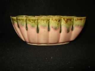 Vintage Upco Ribbed Pink And Drip Green Planter