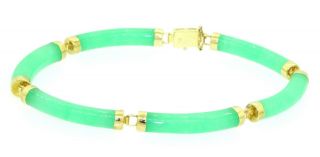 Vintage Asian 14k Gold Elegant High Fashion Green Jade Link Bracelet