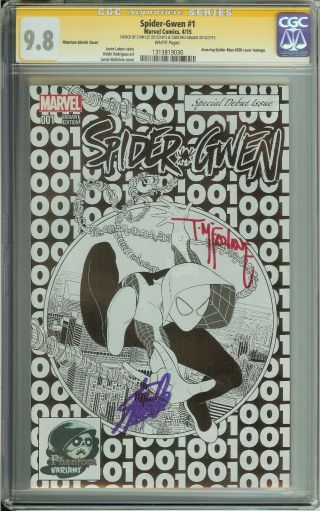 Spider - Gwen 1 Cgc 9.  8 White Phantom Sketch / Signed By Stan Lee/todd Mcfarlane