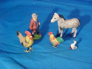5 Early 20thc German Composition Putz Farm Animal Figures