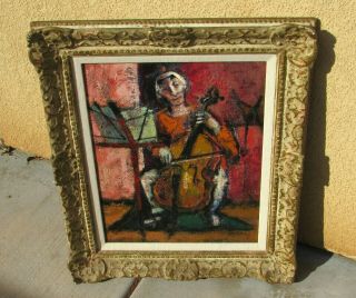 Lenard Kester Mid Century Modernist Cello Player Oil Painting