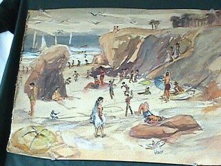 Cecil Fern Gary Antique Laguna Early California water color Painting 2