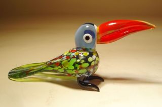 Blown Glass Figurine " Murano " Art Colorful Bird Toucan With Red Beak
