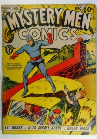 Mystery Men Comics 17 Fr 1.  0 (fox 1939 Series) Blue Beetle Cvr Nazi Wwii Spies