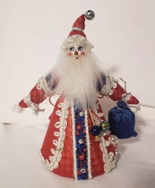 Russian Santa Father Christmas Fabric Ornament Porcelain Face Handmade In Russia