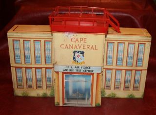 1969 Marx Cape Canaveral Missile Base Set / Tin Litho Red Top Building / 4528