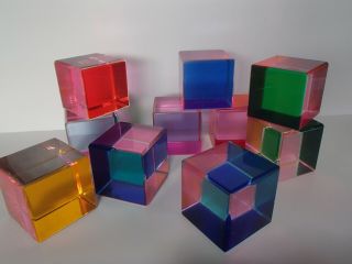 Vintage Contemporary Art Objects,  Set Of 10 Vasa Lucite Cubes