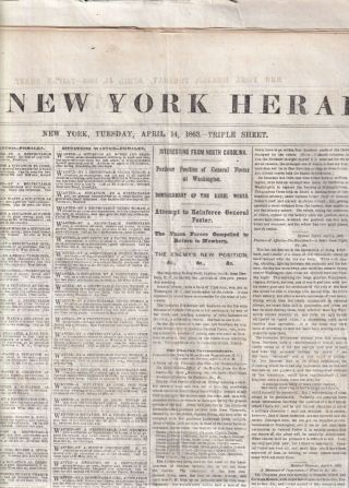 Civil War News - York Herald April 14,  1863,  Map Of " Great Iron - Clad Fight "