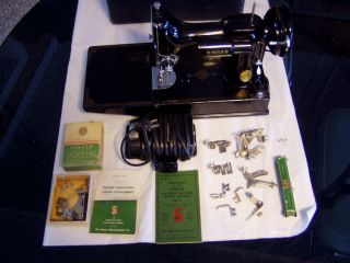 Vintage Singer 221 - 1 Featherweight Portable Electric Sewing Machine W/ Case Etc