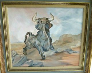 Bull Oil Painting By Charles Beckendorf Listed Texas Wildlife Artist